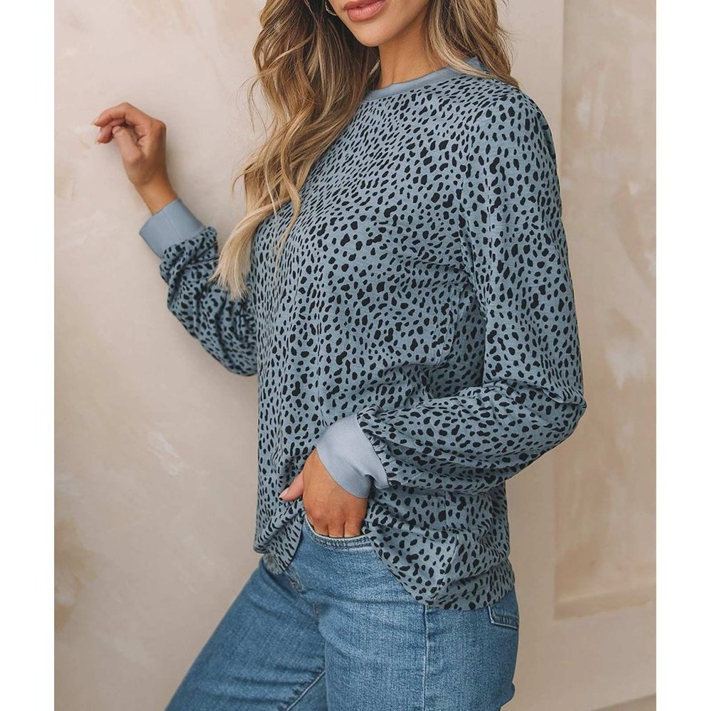 Animal Spotted Print Round Neck Long Sleeve Top X LARGE  (4411) - Picture 8 of 10